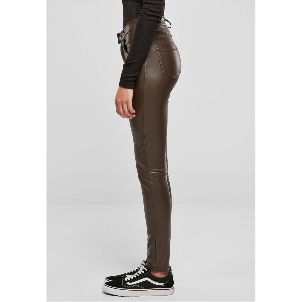 Urban Classics - Mid Waist Synthetic Leather Broek rechte pijpen - Bruin